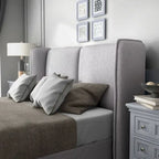 Lit plateforme queen-size en tissu bouclé moderne avec tête de lit capitonnée