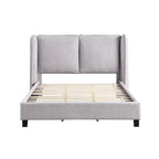 Lit plateforme queen-size en tissu bouclé moderne avec tête de lit capitonnée