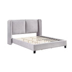 Lit plateforme queen-size en tissu bouclé moderne avec tête de lit capitonnée