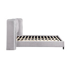 Lit plateforme queen-size en tissu bouclé moderne avec tête de lit capitonnée