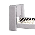 Lit plateforme queen-size en tissu bouclé moderne avec tête de lit capitonnée