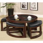 Kame Transitional Walnut 40-inch Glass Top 5-Piece Coffee Table with Ottomans by Furniture of America