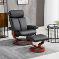 Fauteuil inclinable avec ottoman, fauteuil inclinable pivotant à 360° avec base en bois et repose-pieds assorti, Noir