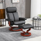 Fauteuil inclinable avec ottoman, fauteuil inclinable pivotant à 360° avec base en bois et repose-pieds assorti, Noir