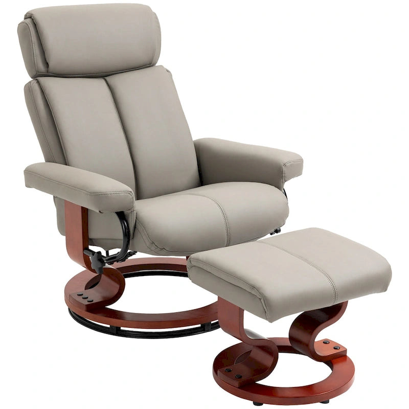 Fauteuil inclinable avec ottoman, fauteuil inclinable pivotant à 360° avec base en bois et repose-pieds assorti, Noir