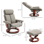 Fauteuil inclinable avec ottoman, fauteuil inclinable pivotant à 360° avec base en bois et repose-pieds assorti, Noir
