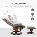 Fauteuil inclinable avec ottoman, fauteuil inclinable pivotant à 360° avec base en bois et repose-pieds assorti, Noir