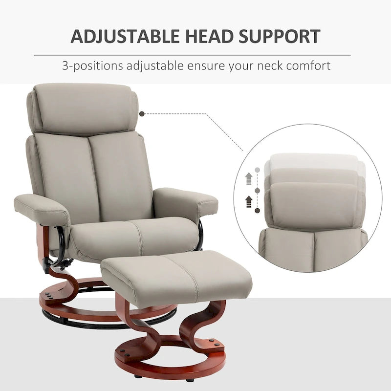 Fauteuil inclinable avec ottoman, fauteuil inclinable pivotant à 360° avec base en bois et repose-pieds assorti, Noir