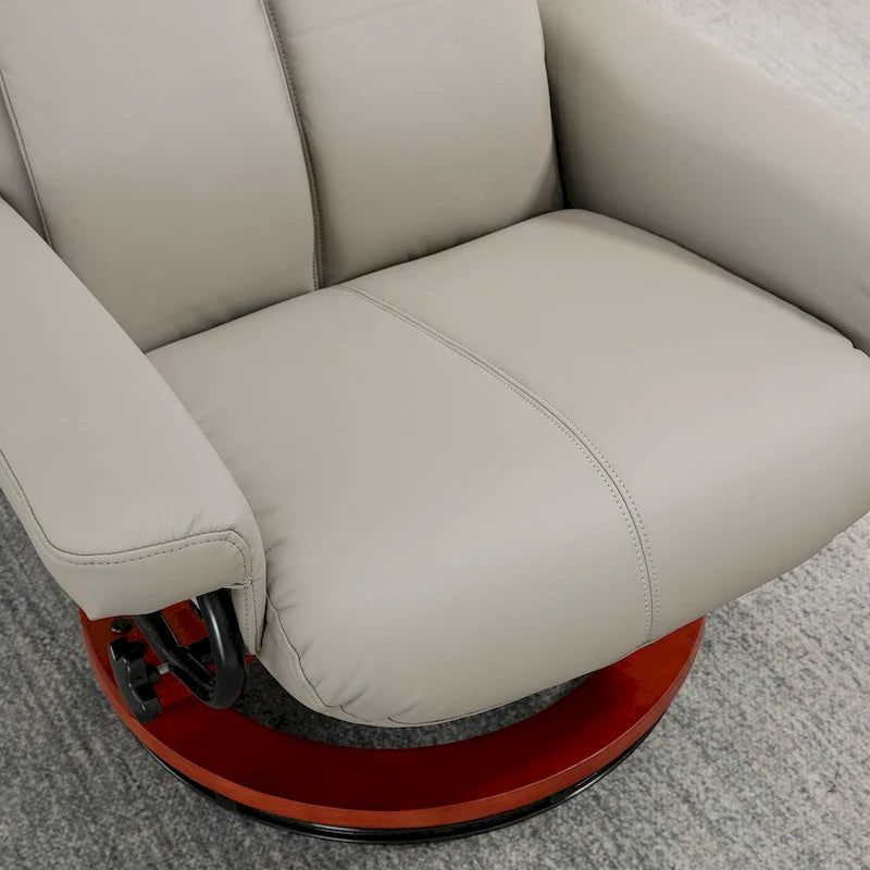 Fauteuil inclinable avec ottoman, fauteuil inclinable pivotant à 360° avec base en bois et repose-pieds assorti, Noir