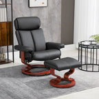 Fauteuil inclinable avec ottoman, fauteuil inclinable pivotant à 360° avec base en bois et repose-pieds assorti, Noir
