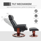 Fauteuil inclinable avec ottoman, fauteuil inclinable pivotant à 360° avec base en bois et repose-pieds assorti, Noir