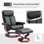 Fauteuil inclinable avec ottoman, fauteuil inclinable pivotant à 360° avec base en bois et repose-pieds assorti, Noir