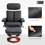 Fauteuil inclinable avec ottoman, fauteuil inclinable pivotant à 360° avec base en bois et repose-pieds assorti, Noir