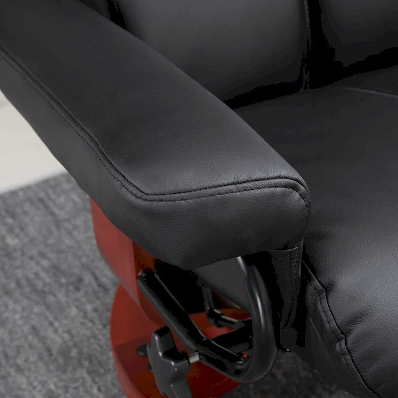 Fauteuil inclinable avec ottoman, fauteuil inclinable pivotant à 360° avec base en bois et repose-pieds assorti, Noir
