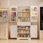 71 Armoire de cuisine moderne autoportante à 4 portes avec étagères et tiroirs, Grand meuble de rangement de cuisine organiseur