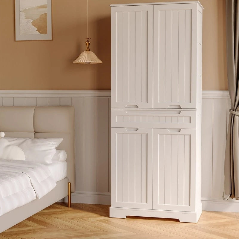 71 Armoire de cuisine moderne autoportante à 4 portes avec étagères et tiroirs, Grand meuble de rangement de cuisine organiseur