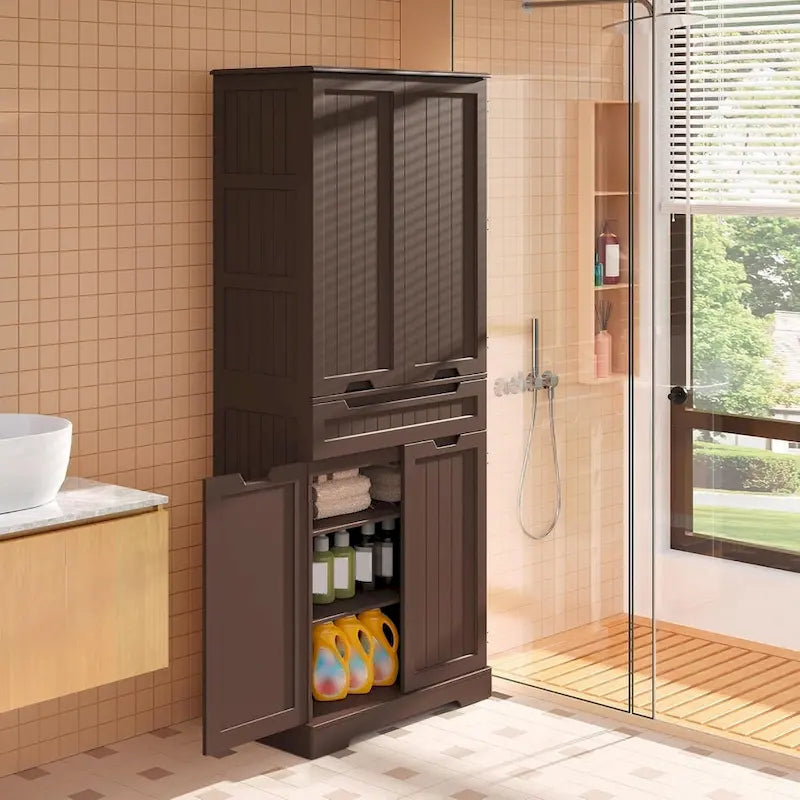 71 Armoire de cuisine moderne autoportante à 4 portes avec étagères et tiroirs, Grand meuble de rangement de cuisine organiseur