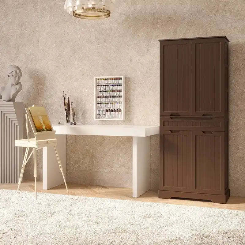 71 Armoire de cuisine moderne autoportante à 4 portes avec étagères et tiroirs, Grand meuble de rangement de cuisine organiseur