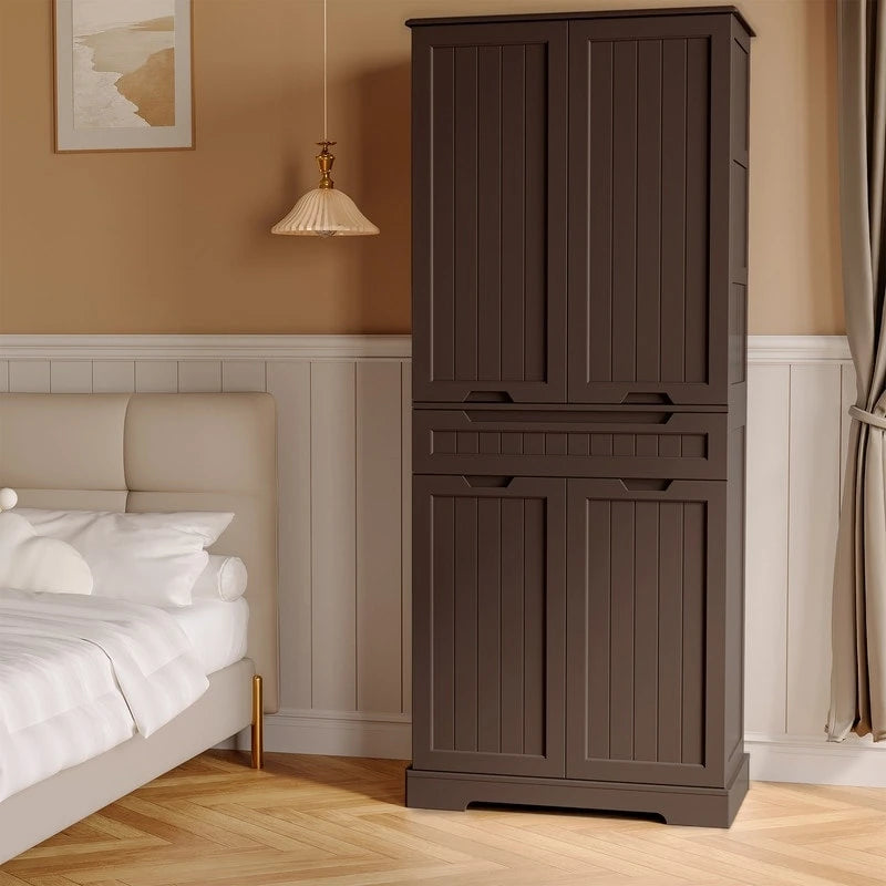 71 Armoire de cuisine moderne autoportante à 4 portes avec étagères et tiroirs, Grand meuble de rangement de cuisine organiseur