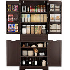 71 Armoire de cuisine moderne autoportante à 4 portes avec étagères et tiroirs, Grand meuble de rangement de cuisine organiseur