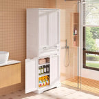 71 Armoire de cuisine moderne autoportante à 4 portes avec étagères et tiroirs, Grand meuble de rangement de cuisine organiseur
