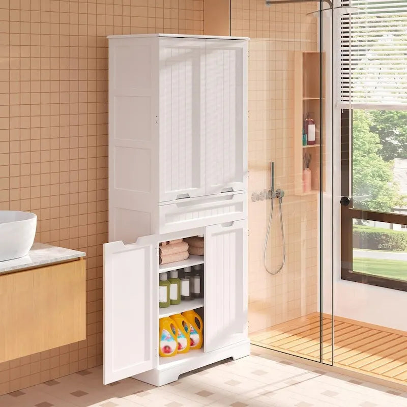 71 Armoire de cuisine moderne autoportante à 4 portes avec étagères et tiroirs, Grand meuble de rangement de cuisine organiseur