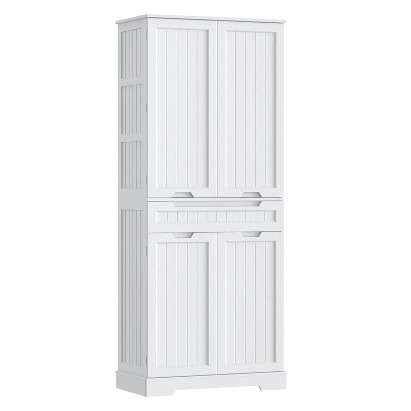 71 Armoire de cuisine moderne autoportante à 4 portes avec étagères et tiroirs, Grand meuble de rangement de cuisine organiseur