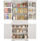 71 Armoire de cuisine moderne autoportante à 4 portes avec étagères et tiroirs, Grand meuble de rangement de cuisine organiseur