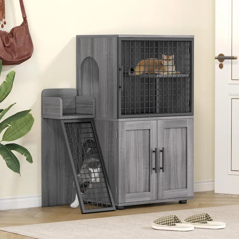 Cache-litière moderne double couche pour chat, cache-litière pour chat