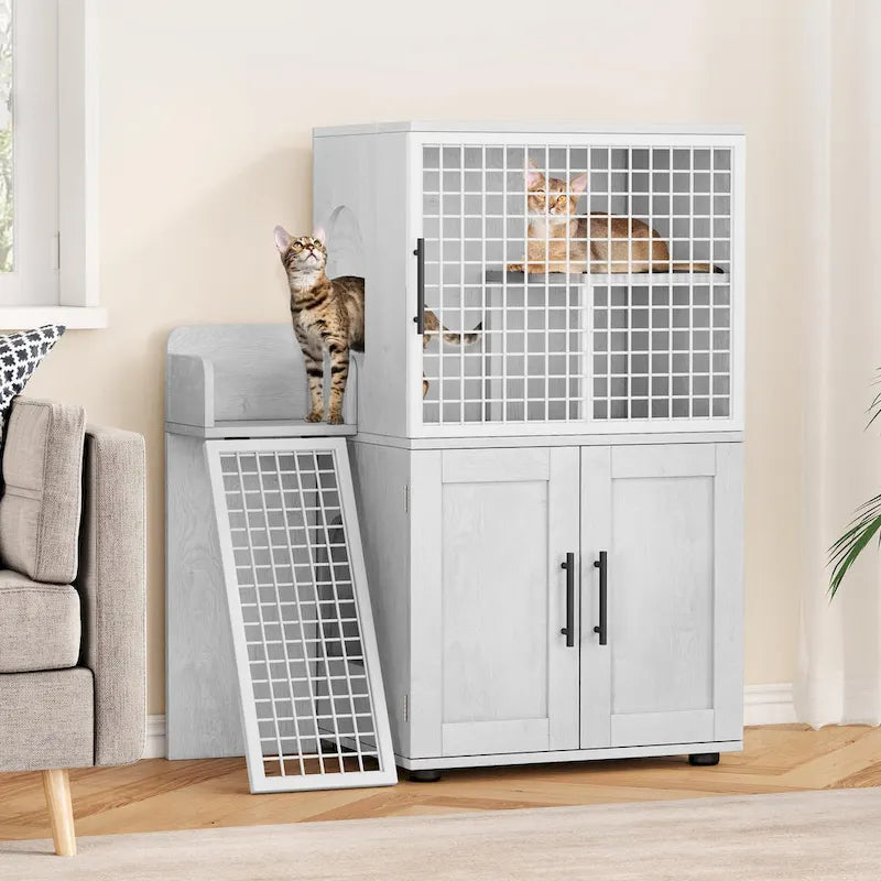Cache-litière moderne double couche pour chat, cache-litière pour chat
