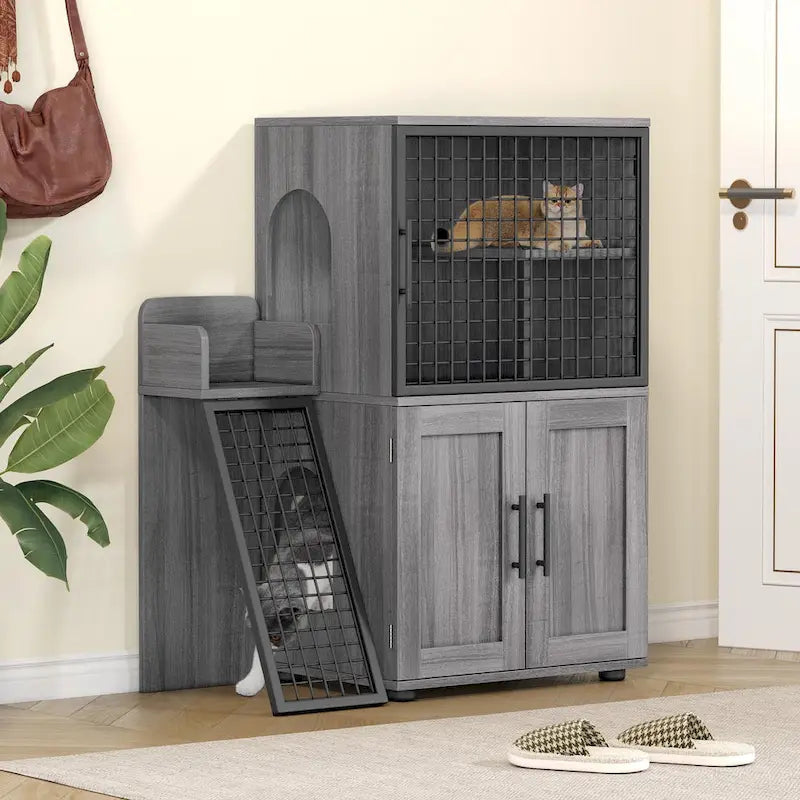 Cache-litière moderne double couche pour chat, cache-litière pour chat