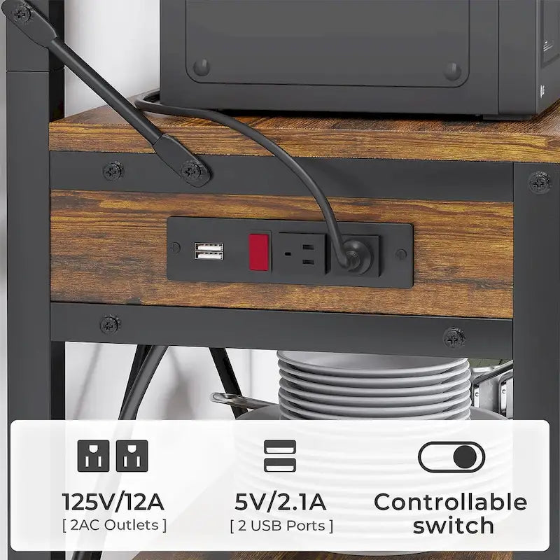 Étagère de Boulanger avec Prise de Courant 6 Niveaux Meuble Micro-ondes Bar à Café