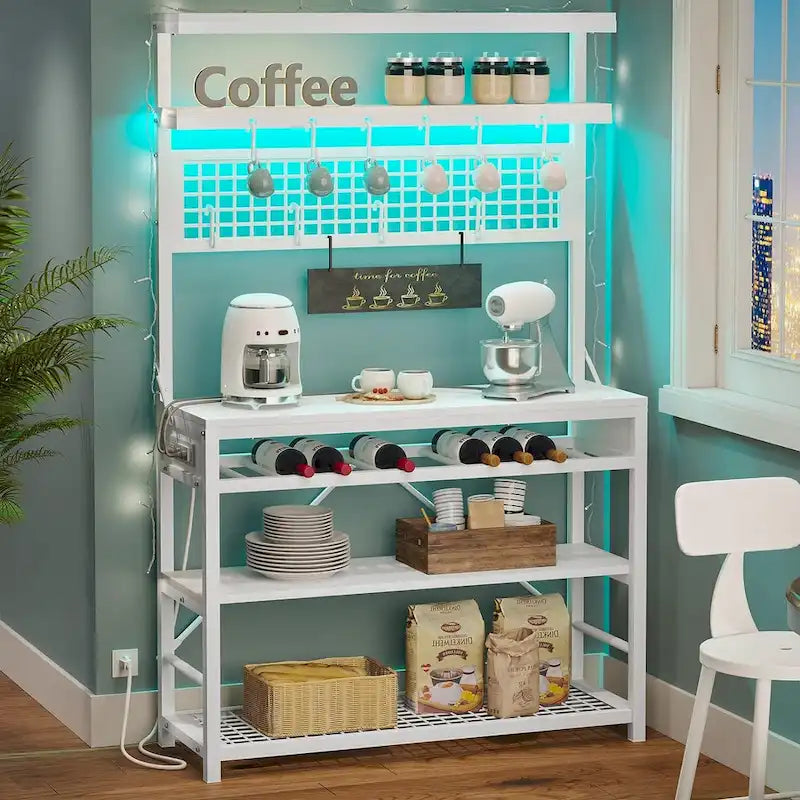 Étagère de Boulanger avec Prise de Courant 6 Niveaux Meuble Micro-ondes Bar à Café