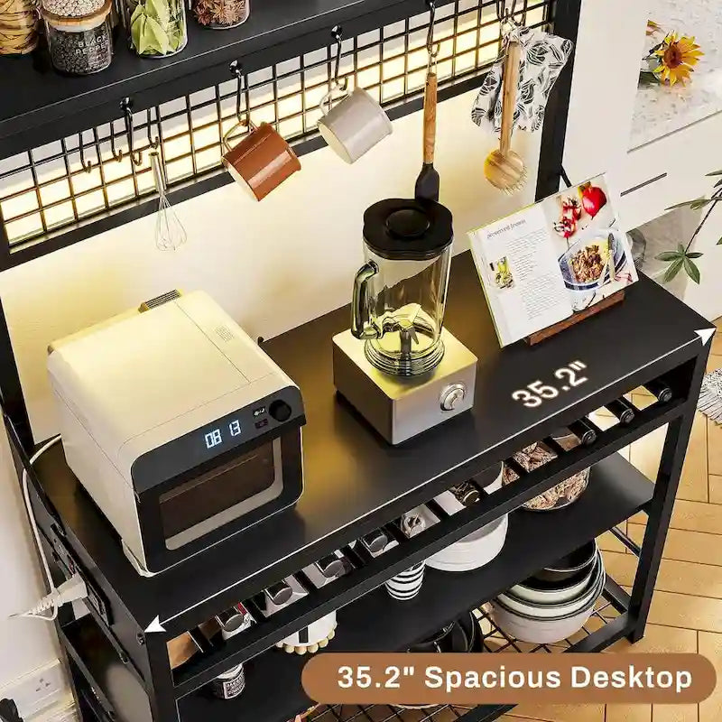 Étagère de Boulanger avec Prise de Courant 6 Niveaux Meuble Micro-ondes Bar à Café