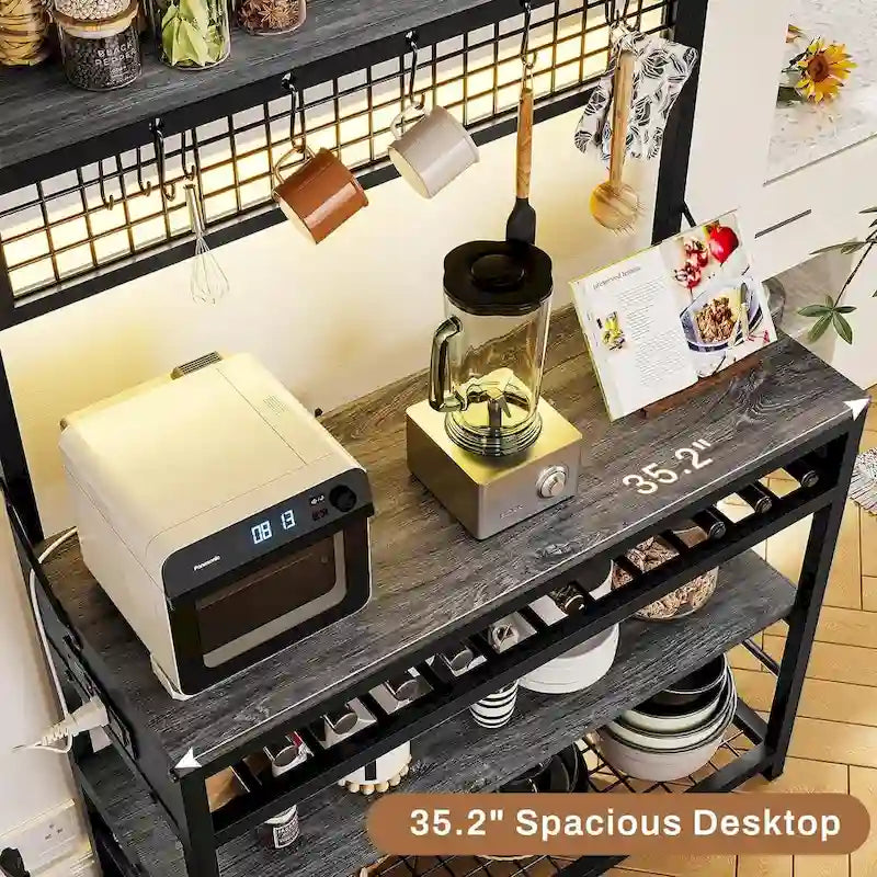 Étagère de Boulanger avec Prise de Courant 6 Niveaux Meuble Micro-ondes Bar à Café