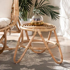 Table d'appoint en rotin marron naturel bohème moderne