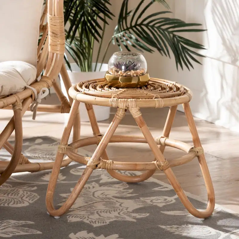 Table d'appoint en rotin marron naturel bohème moderne
