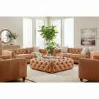 Poly & Bark Turin Leather Ottoman in Cognac Tan