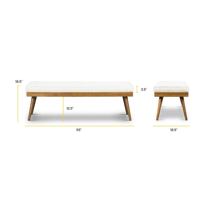 Banc en tissu – Assise capitonnée avec pieds en bois massif