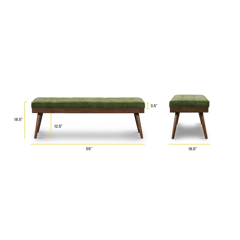 Banc en tissu – Assise capitonnée avec pieds en bois massif