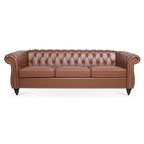 Élégant et classique canapé Chesterfield trois places de 84,65 po en cuir PU avec accoudoirs roulés - Pieds robustes en bouleau, revêtement doux