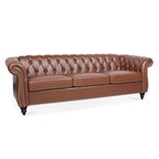 Élégant et classique canapé Chesterfield trois places de 84,65 po en cuir PU avec accoudoirs roulés - Pieds robustes en bouleau, revêtement doux