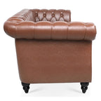 Élégant et classique canapé Chesterfield trois places de 84,65 po en cuir PU avec accoudoirs roulés - Pieds robustes en bouleau, revêtement doux