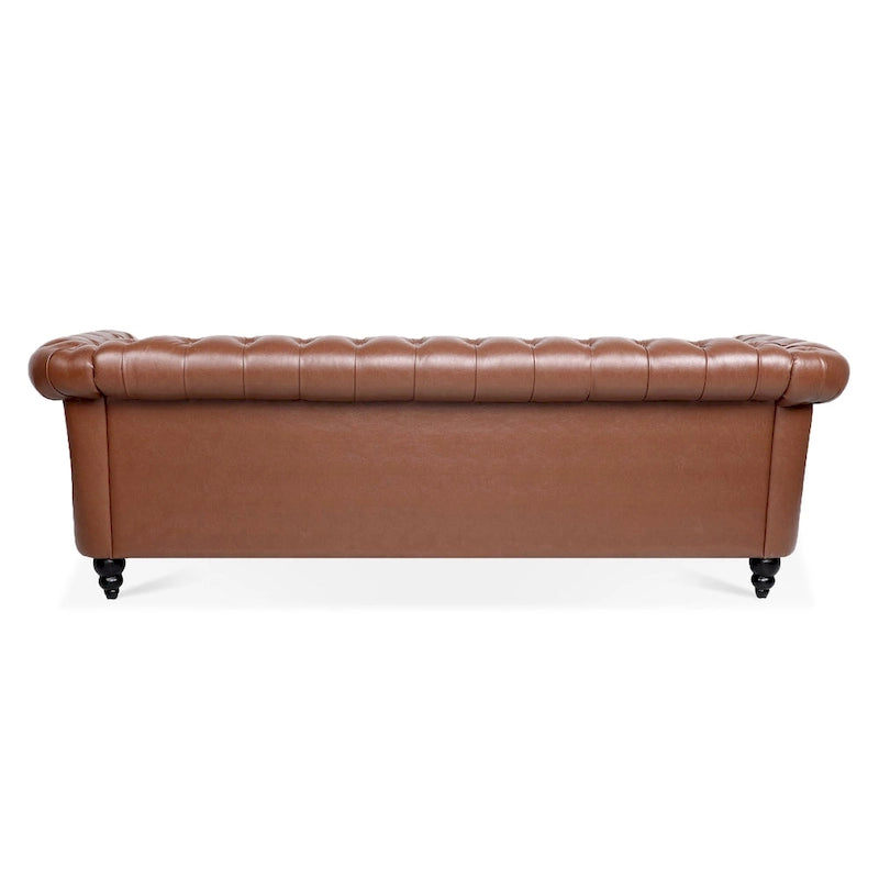 Élégant et classique canapé Chesterfield trois places de 84,65 po en cuir PU avec accoudoirs roulés - Pieds robustes en bouleau, revêtement doux