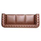 Élégant et classique canapé Chesterfield trois places de 84,65 po en cuir PU avec accoudoirs roulés - Pieds robustes en bouleau, revêtement doux