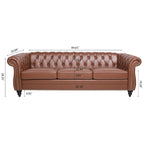 Élégant et classique canapé Chesterfield trois places de 84,65 po en cuir PU avec accoudoirs roulés - Pieds robustes en bouleau, revêtement doux