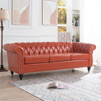 Élégant et classique canapé Chesterfield trois places de 84,65 po en cuir PU avec accoudoirs roulés - Pieds robustes en bouleau, revêtement doux
