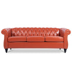 Élégant et classique canapé Chesterfield trois places de 84,65 po en cuir PU avec accoudoirs roulés - Pieds robustes en bouleau, revêtement doux