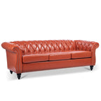 Élégant et classique canapé Chesterfield trois places de 84,65 po en cuir PU avec accoudoirs roulés - Pieds robustes en bouleau, revêtement doux