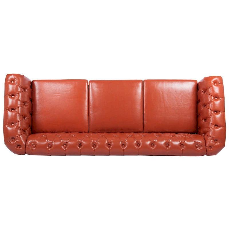 Élégant et classique canapé Chesterfield trois places de 84,65 po en cuir PU avec accoudoirs roulés - Pieds robustes en bouleau, revêtement doux